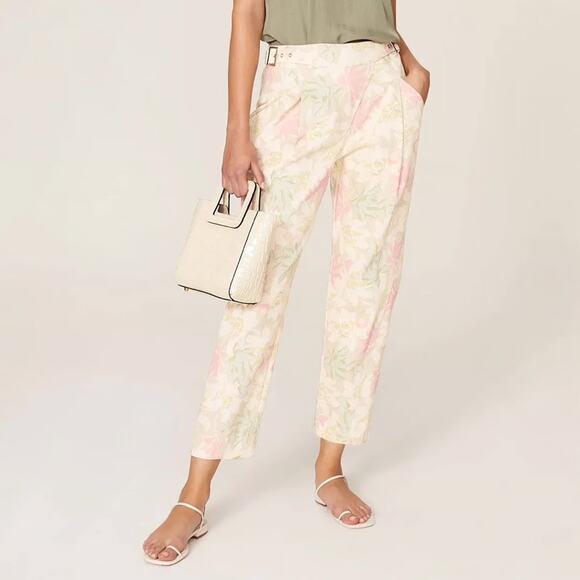 Ted Baker London Jeans Floral Buckle Waist Tapered Trouser Pant Sz 2 - Picture 1 of 9